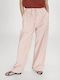 Damen Baumwoll-Set Pantaloona mit Gummiband in Gerade Bein Stil Gestreift Sandfarben