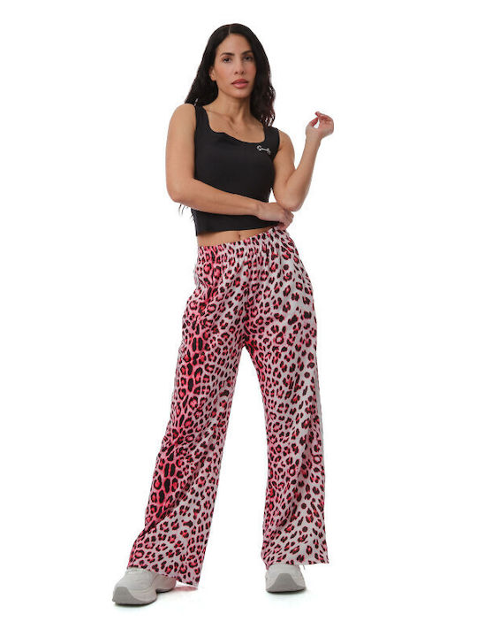 Φούξια Φαρδιά Παντελόνα Animal Print Ρίγες