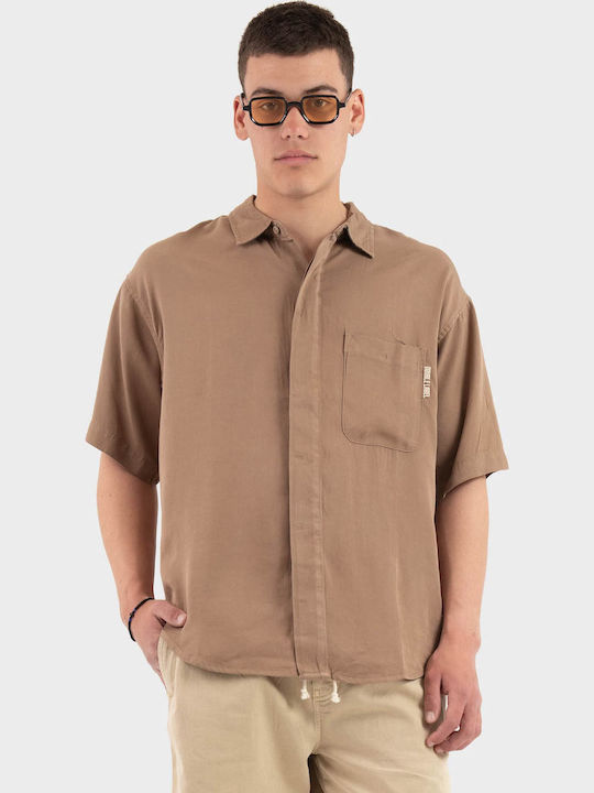 Κοντομάνικο Πουκάμισο σε Φαρδιά Γραμμή Dark Beige