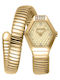 Just Cavalli Signature Snake Womens Battery Watch with Yellow Metal Bracelet