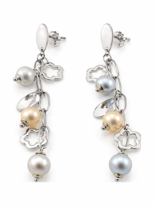 Atofio Kosmima Dangle Earrings From 14K White Gold With Pearls
