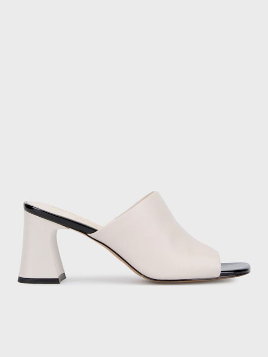 Leather Mules With Heel In White Colour