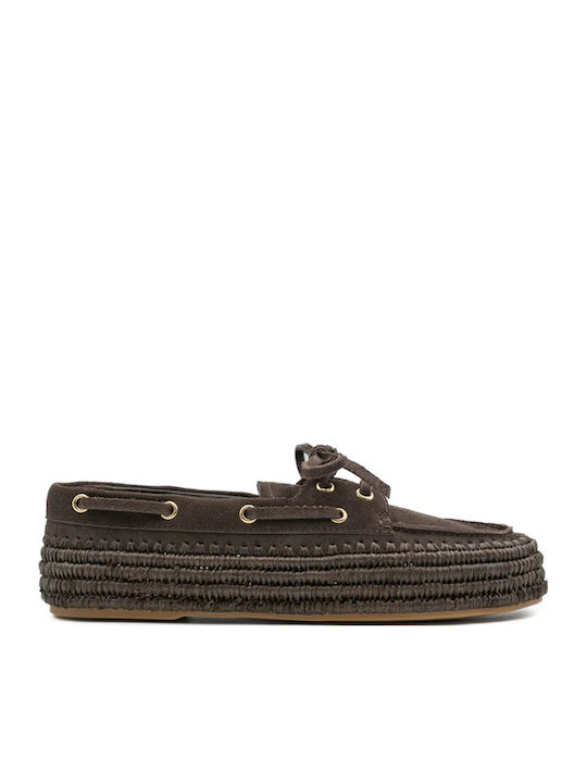 Leather Women's Boat Shoes In Brown Colour