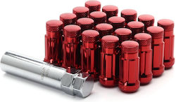 Set Steel Closed Type Wheel Nuts Japan Racing Jn3 M12x1.25 Conical 60° Red 20 Pcs Jn3-12125r