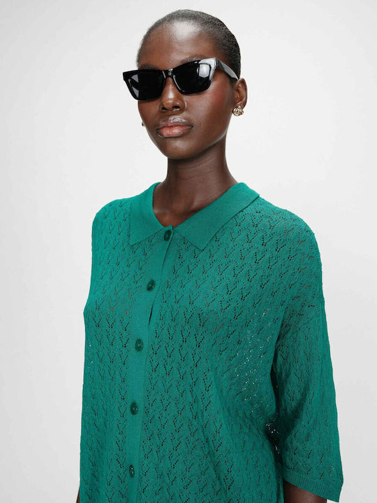 Kurze Gestrickte Strickjacke für Damen Grün
