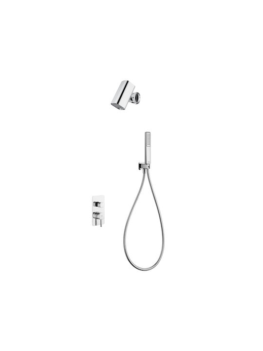 Imex Built-in Mixer Set Hand Shower & Shower Head for Shower 2 Exits Silver