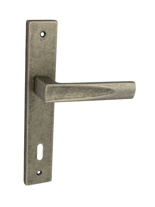 Viobrass Front Door Lever with Plate Pair Nickel 211-NIKEL-ANTIQUE