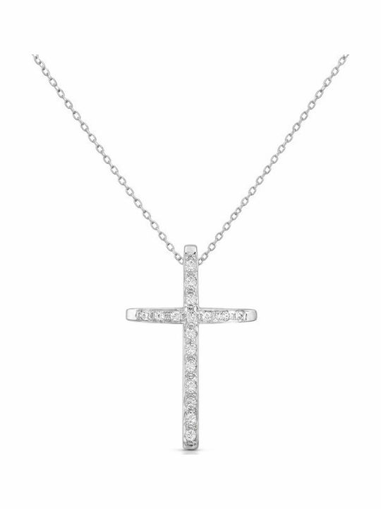Atofio Kosmima Women's White Gold 9K Cross with Chain