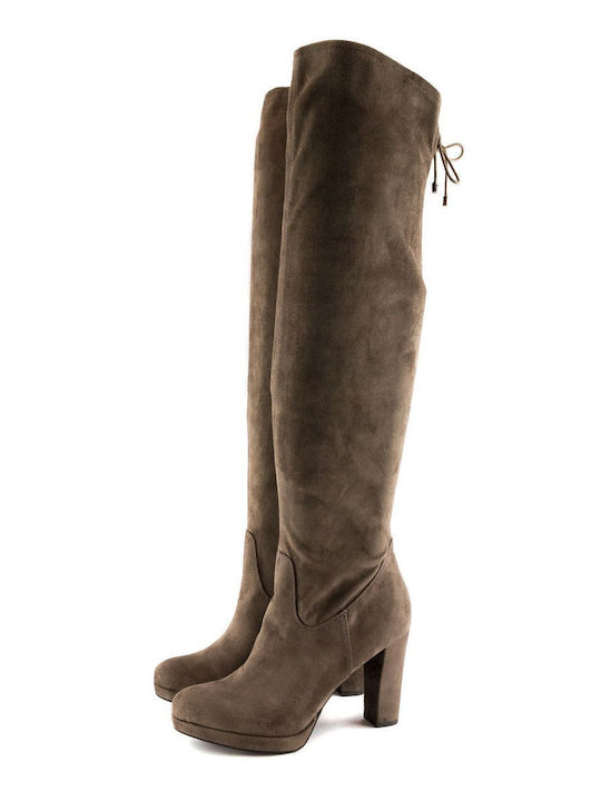 Suede Damenstiefel mit Hohem Absatz Braun