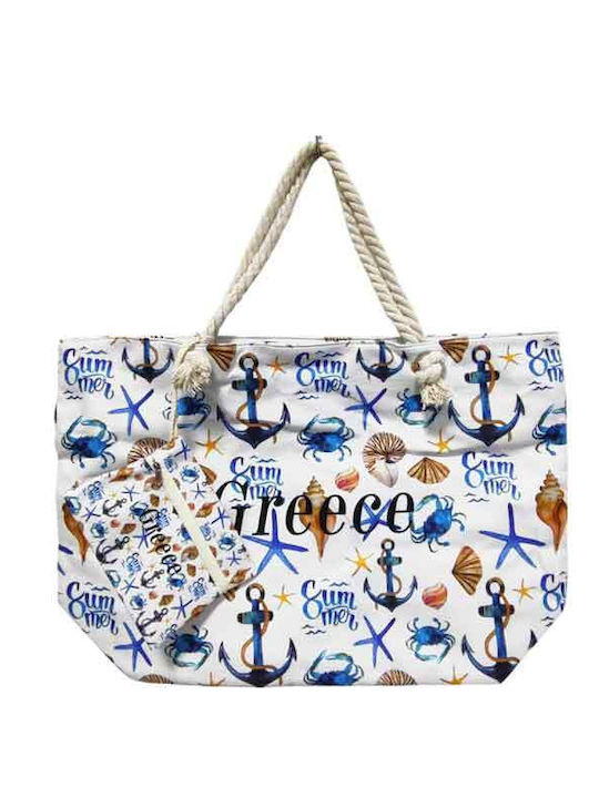 Stoff Strandtasche mit Brieftasche Blau