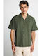 Short Sleeve Cotton Shirt in Oversized Line Green
