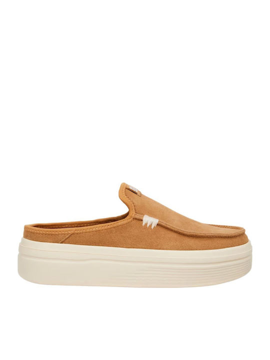 Suede Mules με Χαμηλό Τακούνι σε Ταμπά Χρώμα