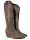 Suede Women's Cowboy Boots with Mid Heel Brown