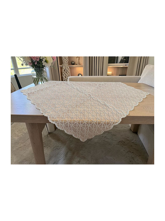 Linea Home Checkered Tablecloth with Lace Set 5 Pieces Beige 100x100cm