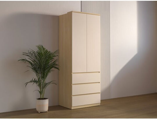 Nolcala 110 Doppeltür Kleiderschrank mit Spiegel Beige 80x60x215cm