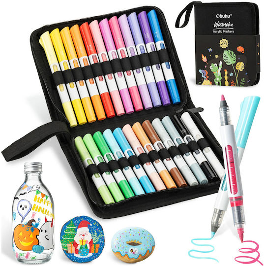 Ohuhu Waimoku Brush & Fine 24 Μαρκαδόροι Basic Colors
