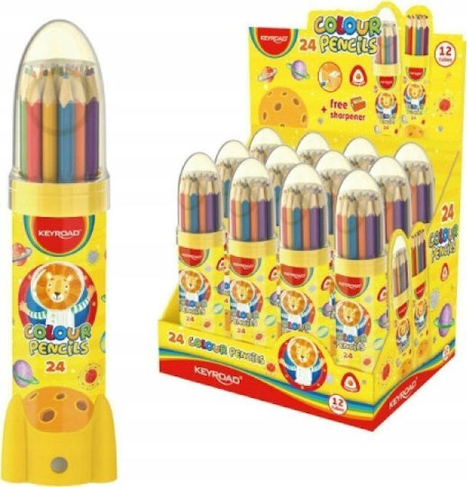 Pbs Connect Triangular Pencils 24 Colours Keyroad Metal Tube Rocket P12 Price Per Piece