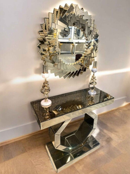 Stewehome Consolă Cristalină Cu Oglindă Rotundă – Design Geometric Luxos