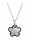Atofio Kosmima Necklace With Flower Design In 14K White Gold With Black Zircon