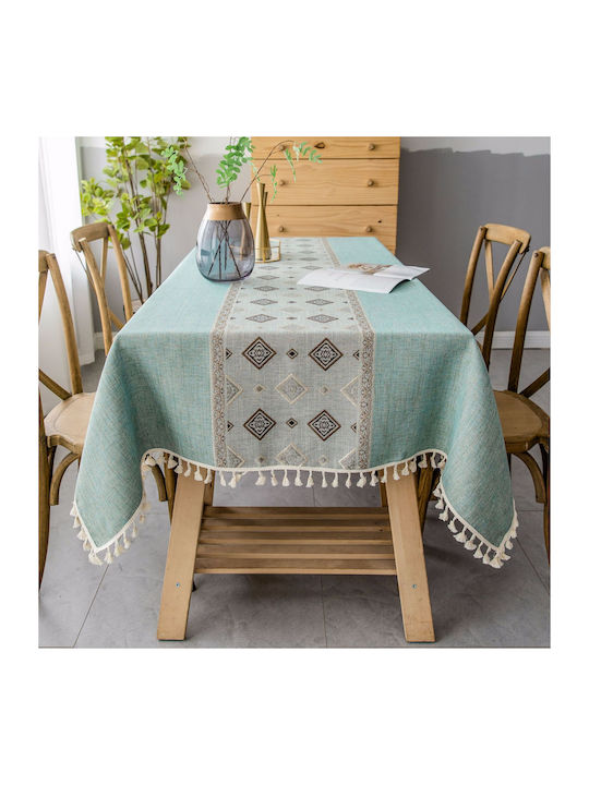 FRIPIA Fripia Leinen Tischtuch Mit Stickerei Blau 140x240cm