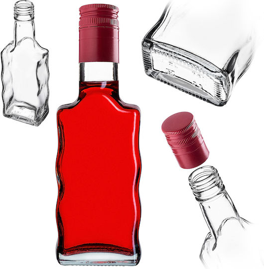Glass 200ml Liqueur Bottle Long Red Cap 10 Pcs