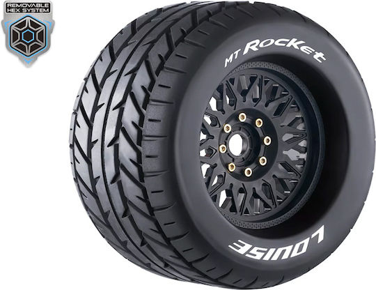 Louise Rc Mt-rocket 1-8 Monster Truck Tire Set Mounted Sport Black Wheels Removable 0" & 1/2" Offset Hex 17mm L-t3217x Louise Rc World