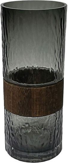Glass Vase Black Brown Straight Wooden Ring in the Middle Φ11x30cm 15/kib