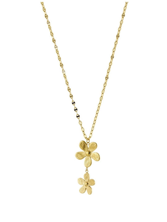 Loisir Necklace with Flower Design from Gold Plated Steel