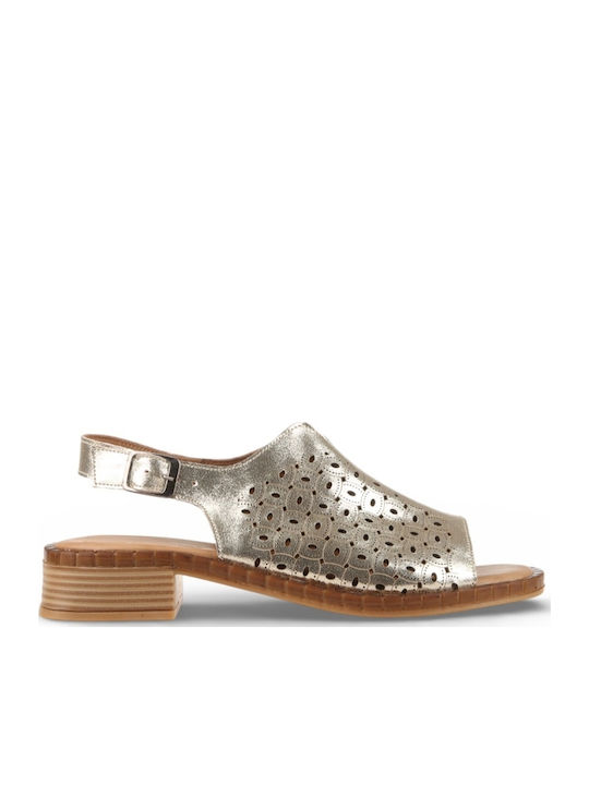 Leather Women's Flat Sandals Gold