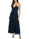 Summer Maxi Dress for Wedding Christening Open Back Blue