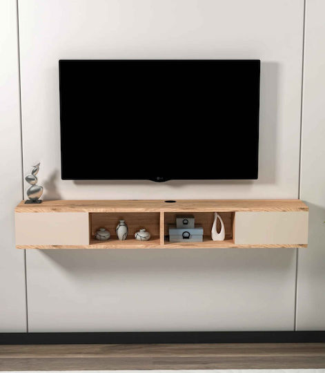 Stewehome Wall-Mounted TV Stand Natural Wood and Beige Details