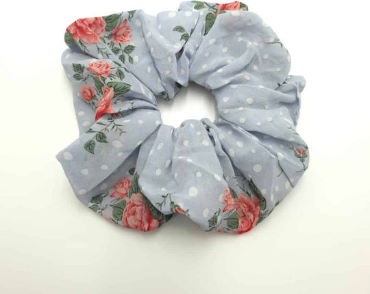 Hair Scrunchie Floral Large Size Light Blue