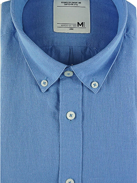 Marcus Long Sleeve Linen Shirt in Slim Fit Blue