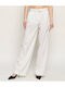Women's Fabric Trousers in Loose Fit Striped Ecru