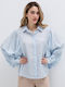Long Sleeve Women's Shirt Light Blue Striped