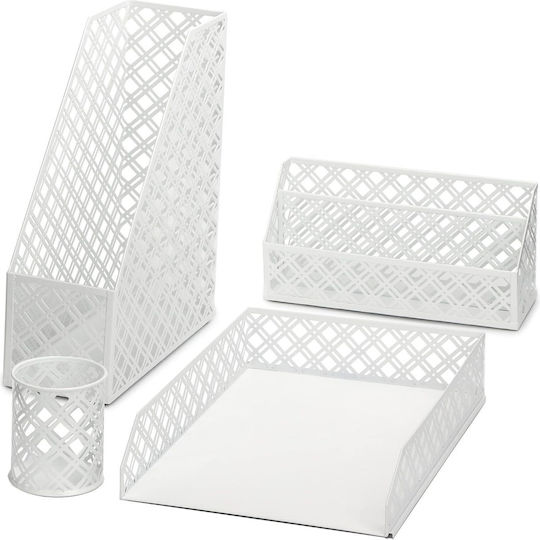 Desk Organizer Set 4 Pieces Office Document Holder Metal White
