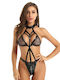 Patent Leather Hollow Chain One-piece Sexy Bodysuit Black Os