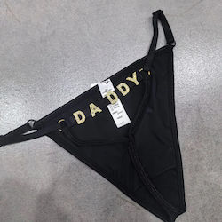 Sexy Rhinestone Buchstabe String Panties Daddy Schwarz Os