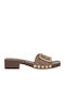 Suede Mules with Low Heel in Brown Colour