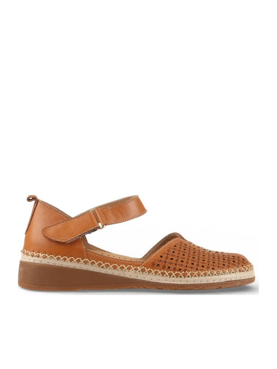 Leather Women's Flat Sandals Brown