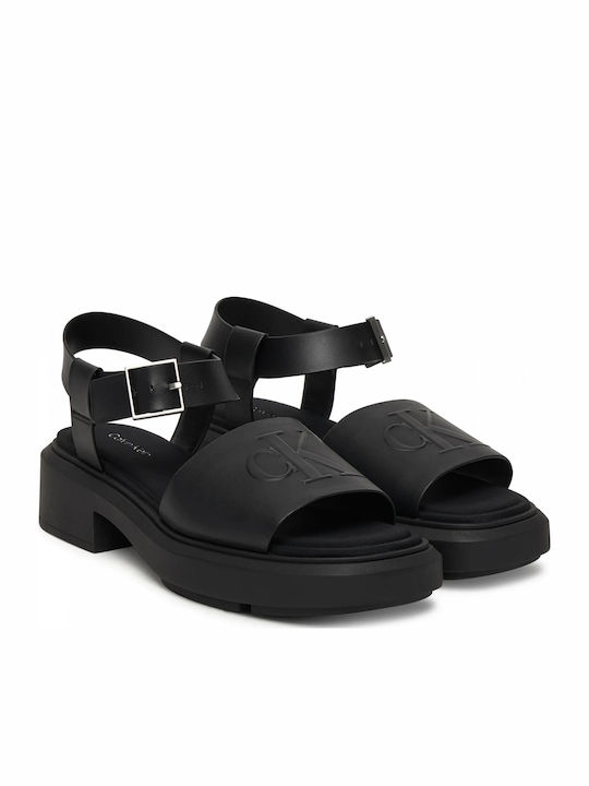 Calvin Klein Leather Women's Flat Sandals Black