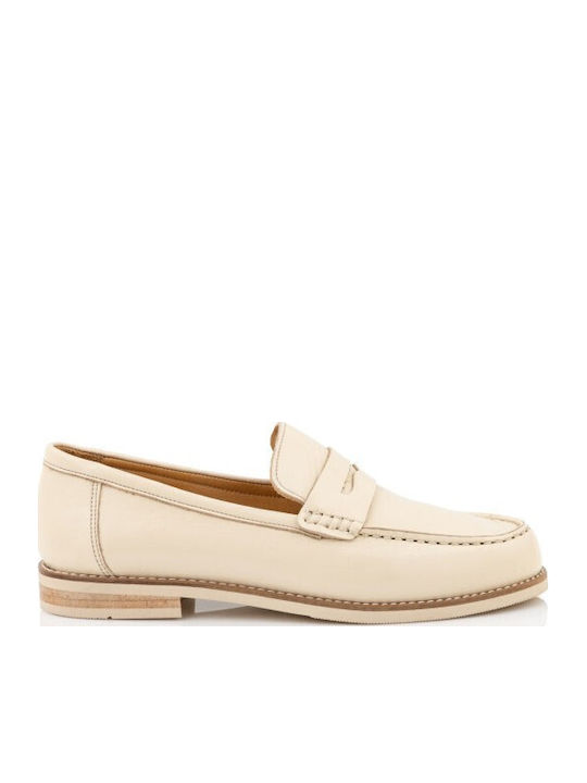 Boxer Δερμάτινα Γυναικεία Loafers σε Μπεζ Χρώμα