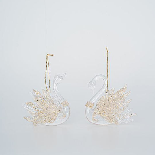 Acrylic Swan Transparent Soft Gold Glitter 2 Designs 9x10cm Price Per Piece