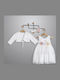 New Life White Baptism Clothes Set with Dress and Cardigan made of Tulle 3 Pieces