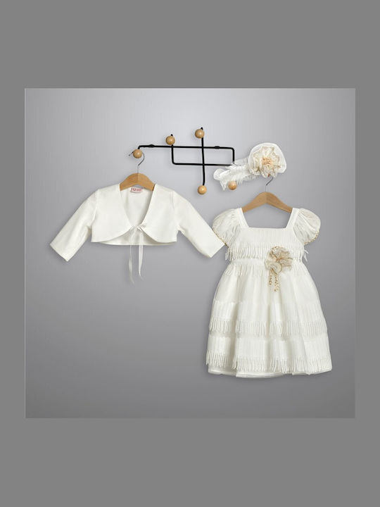 New Life Ecru Baptism Clothes Set with Dress Skirt & Cardigan made of Tulle 3pieces