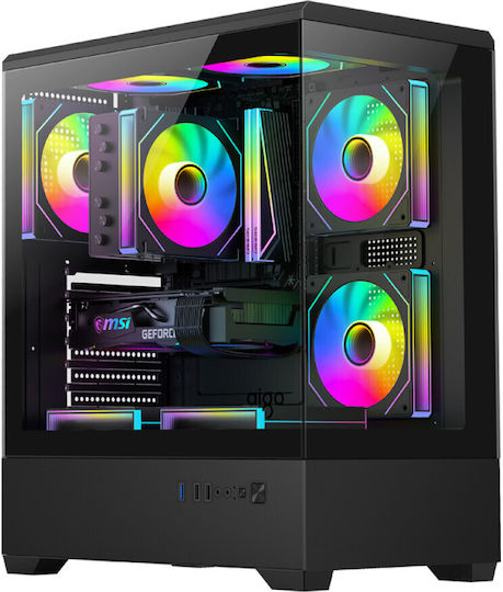 Darkflash C365 Gaming Midi Tower Κουτί Υπολογιστή με Πλαϊνό Παράθυρο και RGB Φωτισμό Μαύρο + 5 Fans