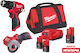 Milwaukee M12 BLPDFCOT2A2-202B Battery Tool Set Angle Grinder & Impact Drill Driver Brushless 12V with 2 Batteries 2Ah and Case