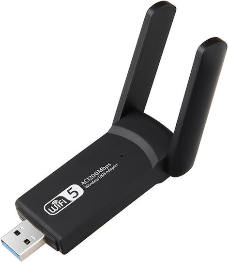 Безжичен Ac 1300 Двуобхватен Адаптер 1200mbps Usb 3.0 2.4g/5g Дълъг Обхват 2 Антени Черен