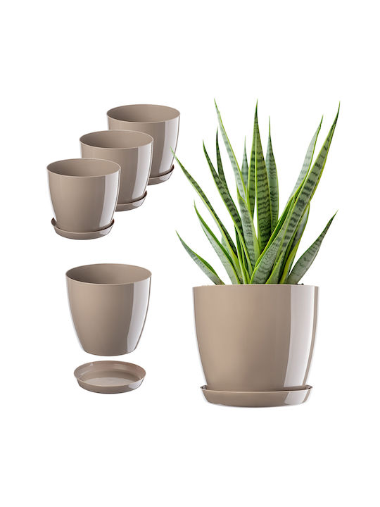 Kadax Set 3 Ghivece Plastice Bej Cu Farfurie