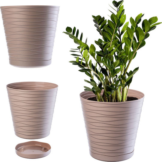 Kadax Kunststoff Blumentopf Beige mit Untersetzer 25x25x17cm